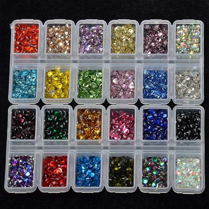 24 Colors2800 Pieces Rhinestones Round Crystal Glass Flat Back Rhinestones with 1Tweezers and 1Picking Pen for Nail Art Crafts Clothes Bags DIY (ss16)