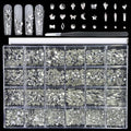 18 Types of 900 Special-Shaped Clear Nail Diamonds + 3200 Flat-Bottomed Nail Rhinestones, Nail Crystal Rhinestones Set with Tweezer + Pickup Pen