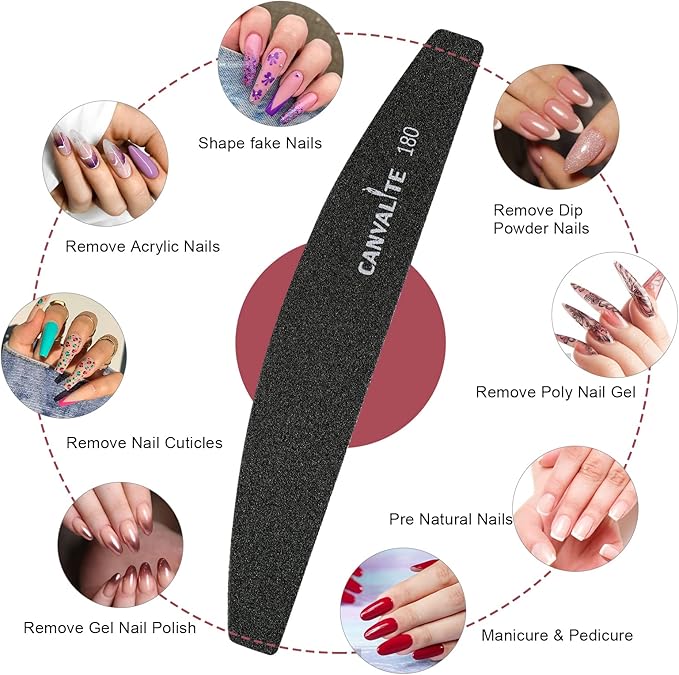 Canvalite 40 PCS Nail File Professional Reusable Peel and Stick Nail Files Replaceable Emery Boards 180 Grit Fingernail Files Manicure Tools for Home and Salon Use