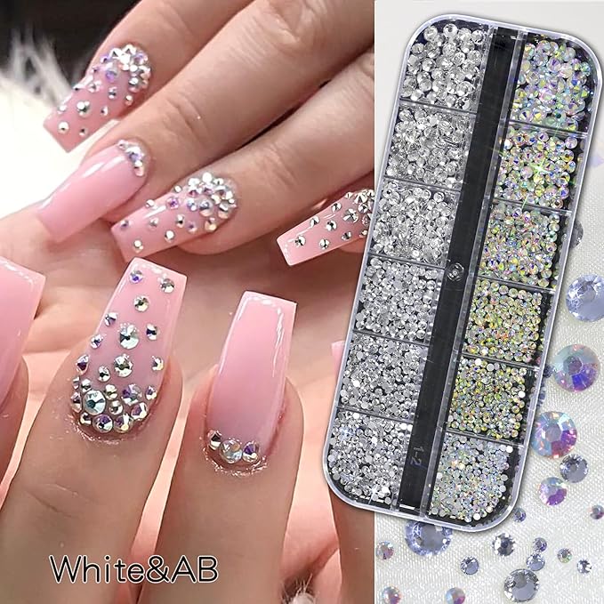 HNUIX Nail Charms - Nail Rhinestones Kit with 6 Boxes of Nail Gems, 3D Charms for Nails, Colorful Clear Flatback Gems, Pearls,Butterfly, Bow, Flowers, Caviar Beads, Multi Shape Crystals for Craft