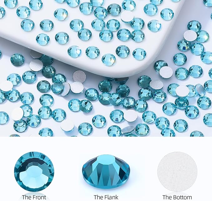 Malachite Blue Flatback Rhinestones, Glass Rhinestones for Nail Art and Craft, Glue Fix, Loose Crystal Gemstones(Malachite Blue, SS6, 1440pcs, 1.9-2.0mm)
