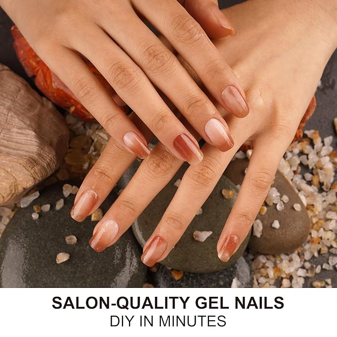 DANNI & TONI Semi Cured Gel Nail Strips Earthy Ombre (Autumn Essence) Brown Gradient Gel Nail Stickers 28 Stickers