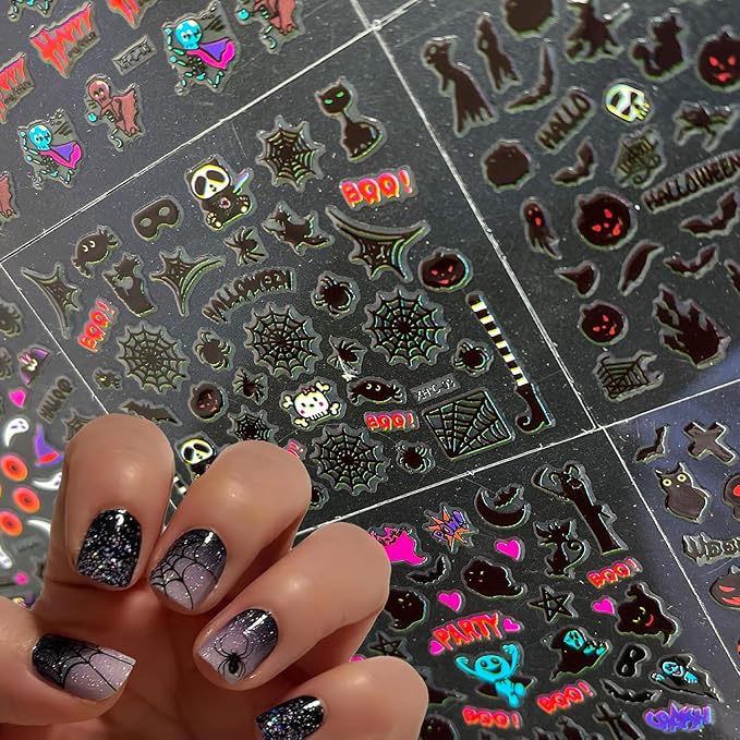 30 Sheets Halloween Nail Stickers 3D Self-Adhesive Pumpkin Nail Stickers for Nail Art Bat Skull Nail Art Stickers Ghost Nail Decals Holiday Nail Design Accessories for Women