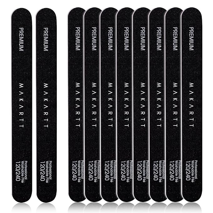 Makartt Nail File, 120/240 Grit Emery Boards for Nails, 10pcs Professional Washable Dual Sides Filer Kit for Medium Filing & Smooth Polishing, Pedicure Manicure Tools for DIY Home Salon Use
