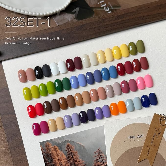 GAOY 36 Pcs Gel Nail Polish Set, 32 Colors All Season Gel Polish Kit Red Black White Pink Blue with 4 Pcs Soak off Base Glossy Matte Top Coat & Builder for Nail Art DIY Manicure at Home