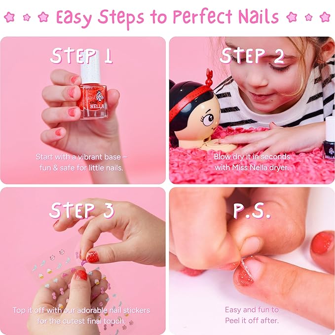MISS NELLA CHRISTMAS SPARKLE- Peel Off, Odour Free, Water Base & Safe for kids nail polish pack of 3- green (glitter), red & gold (glitter)