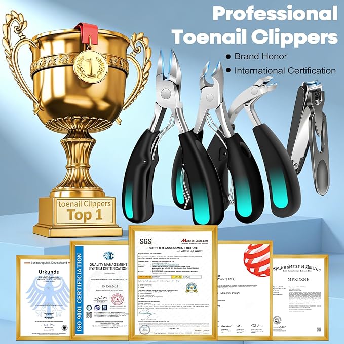 2026 Heavy Duty Toenail Clippers for Thick Nails, 7-in-1 Pedicure Kit with Catcher for Seniors & Men, Professional Wide Jaw Ingrown Toe Nail Clipper Set, Podiatrist Tool
