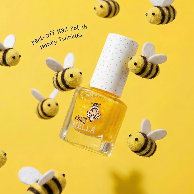 MISS NELLA PIXIE DUST- Peel Off, Odour Free, Water Base & Safe for kids nail polish pack of 3- peach (glitter), lilac & yellow (glitter)