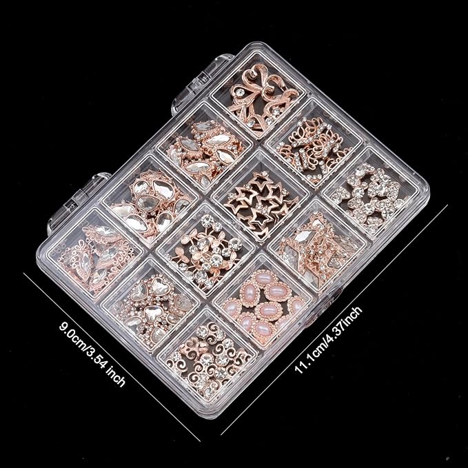 120pcs Rose Gold Nail Rhinestone Charms 3d Heart Gems Alloy Nail Art Jewelry Star Crown Crystal Rhinestone Nail Studs Shining Cherry Stone Jewels for Y2k Women Girl Acrylic Nails Design DIY Crafts Set