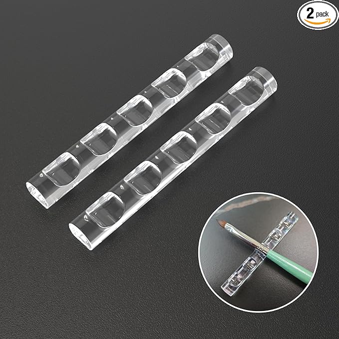 2 Pcs Crystal Bar Pen Holder, Acrylic Nail Art Painting Pen Brush Stand for Drawing Pens, Nail Gel Polish Pen Brush Stand Holder Manicure Tool.