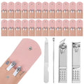 24 Sets Manicure Set Bulk, Pink Nail Clippers Kit Stainless Steel Fingernail Clippers Set, Sturdy Nail Tip Cutter Trimmers Professional Grooming Toenail Clipper Personal Pedicure Kits Gift (4 in 1)