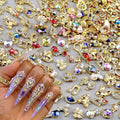 50pcs 3D Gold Nail Charms for Acrylic Nails Mix Styles Rhinestones for Nails Metal Nail Jewels for Nail Art Shiny Zircon Nail Rhinestones Alloy Nail Charm Pearl Nail Gems Cute Charms for Nails Design