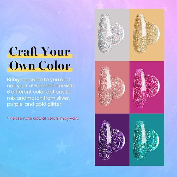 Beetles Glitter Gel Polish, 6 Pcs Pink Silver Platinum Gel Polish Kit Soak off Uv Lamp Shimmer Purple Pink Green Gold Glitter Nail Polish Kit Holiday Spring Gift Design for Party