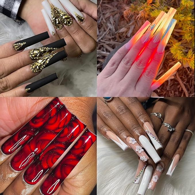 UNA GELLA Nail Tips Square XXL Tips 120 PCS No C Curve Gel Tips Extra Long Square Straight Nails Half Fake Nail Tips No Trace for Acrylic Nails Tips for Home DIY with Box
