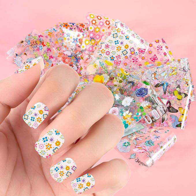 300 Sheets Nail Foils Transfer Nail Art Foil Stickers Spring Flower Butterfly Lace Transfer Foil for Nails Decoration