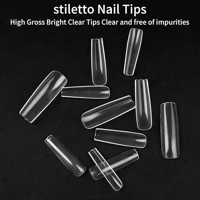 240 Pcs Clear Full Cover Nail Tips for Acrylic Nails Professional, Coffin Fake False Ballerina French Acrylic Nail Tips Extension for Salon Manicure Home DIY