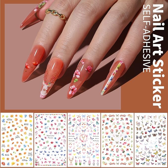 FANDAMEI Nail Art Kit, Nail Art Brushes Set, Nail Art Dotting Tools, Nail Stickers, Butterfly Nail Art Sequins, Nail Foils, Nail Art Flakes Iridescent, Rhinestones For Nails Design
