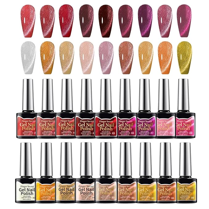 10ml Gel Cat Eye Nail Polish Kit - 18Pcs Cat Eye Magnetic Nail Polish With Magnetic Iron Rod Double Ended Nail Tool, Long-Lasting and Non-Fading Creating Fashionable Manicures
