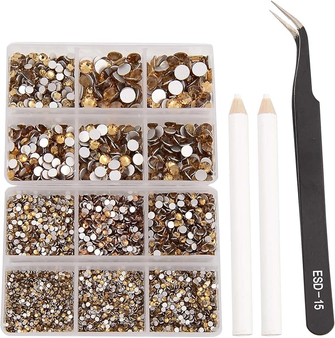 NCB 8000pcs Non Hotfix Rhinestones 10 Sizes Flatback Crystal Glass Rhinestones with Tweezers and Picking Pen for Nail Art Clothes Bags Phone Decorations Crafts DIY (013 Lt. Topaz Mix SS3-SS30)