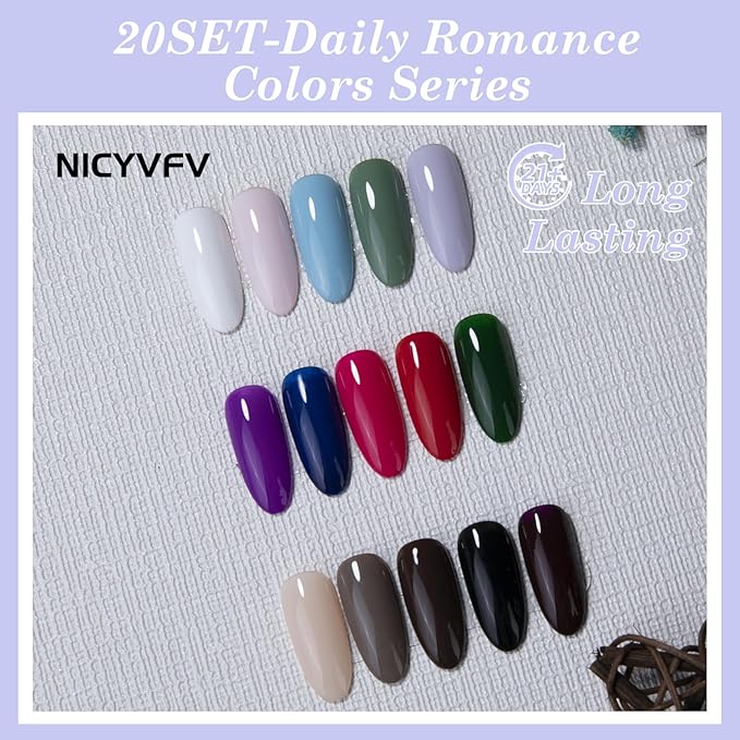 20 PCS Gel Nail Set, 15 Colors Gel Polish Set Daily Shades, with Gold Silver Glitter and Glossy Matte Top Coat, Base Coat, for Women Gift Kit
