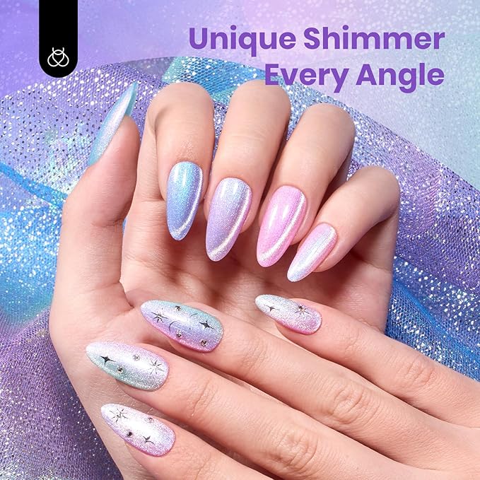 Beetles Prismatic Mirage Cat Eye Gel Nail Polish Set - 6 Colors Spring Cat Eye Gel Polish Kit Green Pink Blue Purple with Magnet Soak Off UV Salon Nail Art Manicure Gift for Women