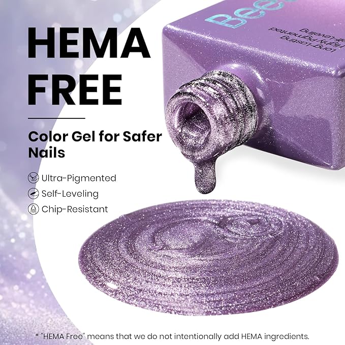 Beetles Twilight Muse Purple Cat Eye Gel Nail Polish - 15ML Purple Cat Eye Gel Polish Glitter Magnetic Translucent Glassy Effect Soak Off UV French Nail Art Design DIY Manicure Winter Gifts for Wome