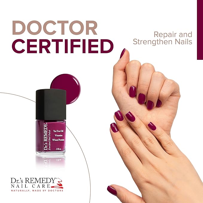 Dr’s Remedy Enriched Nail Polish: Non Toxic, All Natural, and Organic - Doctor Formulated: Strengthens, Restores, Heals, and Protects '24-Free' - FOCUS Fuchsia