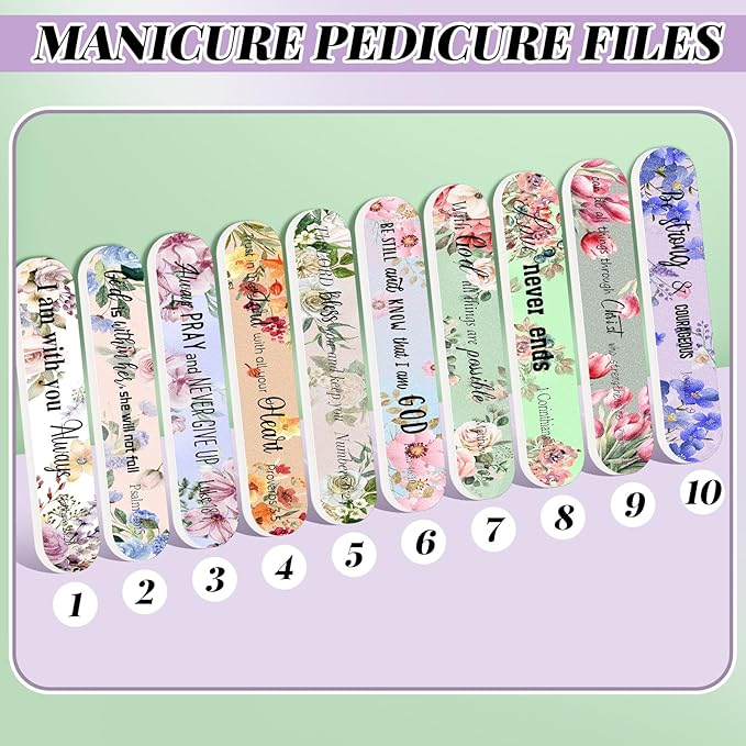 100 Pcs Christian Gifts for Women Bulk Floral Christian Nail File Women's History Month Gift Vintage Bible Scripture Emery Board Nail Files Religious Appreciation Gifts for Employee Coworker