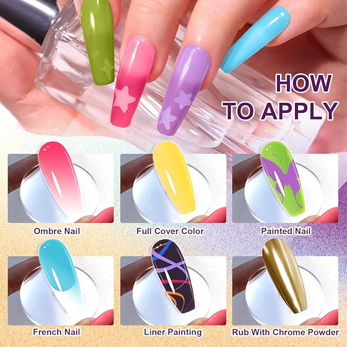 Gradient Painting Gel, 24 Gliter Colors Ombre Gel Nail Polish for Pigment Pat Silver&Gold Aura Nails, French Manicure DIY Nail Art Long-lasting No-wipe Palette A