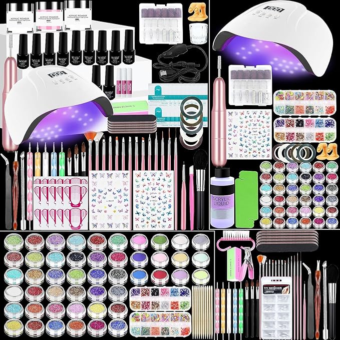 Acrylic Nail Kit,Professional Multicolor Acrylic Nails Powder Nail Starter Kit Decoration Tools with Everything UV Light for Beginners