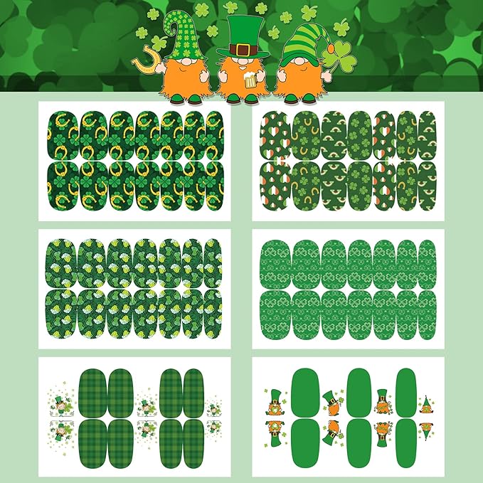 TailaiMei 12 Sheets St. Patrick’s Day Nail Wraps, Luck of The Irish Adhesive Nail Art Stickers Full Wraps Strips with 2 Pcs Nail Files for DIY Shamrock Nail Decals