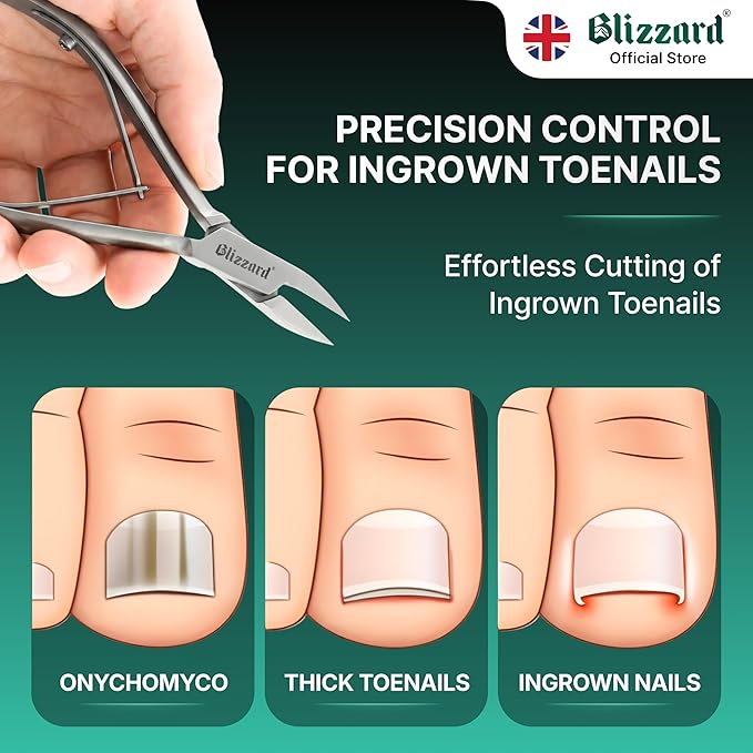 Ingrown Nail Clippers for Men with Ingrown Toenails – Blizzard Podiatrist Toenail Clipper Set German Forged (13 - Arrow Point - Smooth)