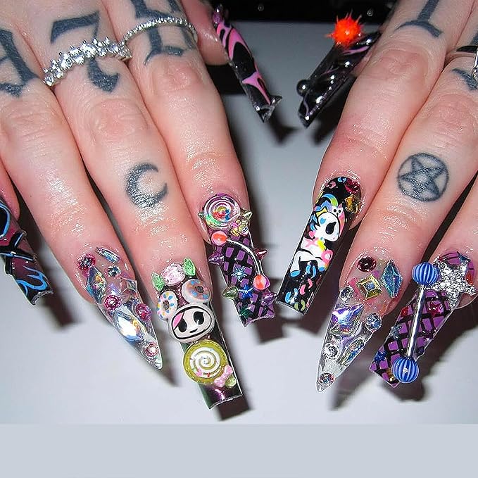 130Pcs Nail Art Piercing Stud,Lollipop,Rings, Pom-poms, Dice, Cones,for women, girls Nail Decorations DIY Craft