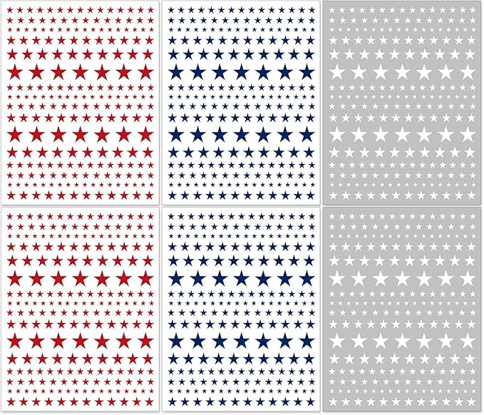 4th of July Nail Stickers, Red Blue White Star for Independence Day Patriotic Nail Decals, 3D Design Self-Adhesive USA Flag Star Nail Art (6 Sheets)