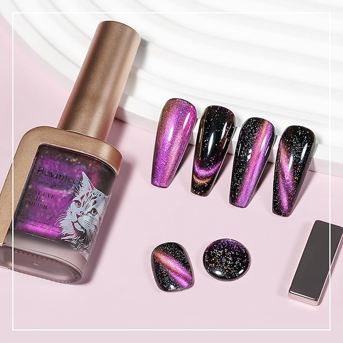 Quick Dry Magnetic Nail Polish: Cat Eye Nail Polish Fast Dry Purple Cateye Nails Polish Air Dry Fast Nails Lacquer Long Lasting for Women Girls DIY Home 12ML