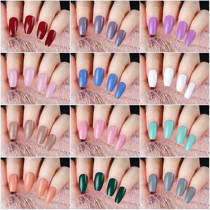 Teenitor Medium Coffin Press On Nails, 12 Color Press On Coffin Nails Set, 288pcs Glossy Glue On Nails Medium Length Press On Nails with Glue