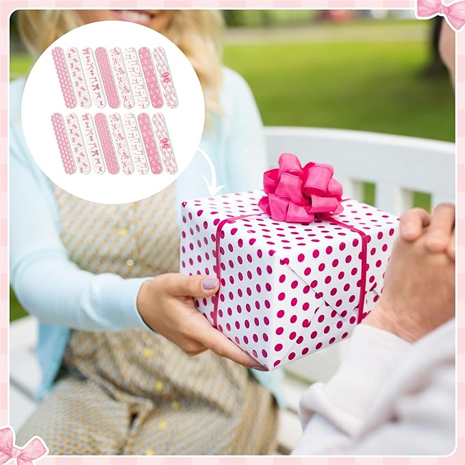 H1vojoxo Coquette Pink Bow Nail Files - 48pcs Coquette Pink Bow Double Sided Emery Boards for Girl’s Birthday Gifts Spa Party Emery Boards for Women Employee Coworkers Staff Wedding Party Nail Files
