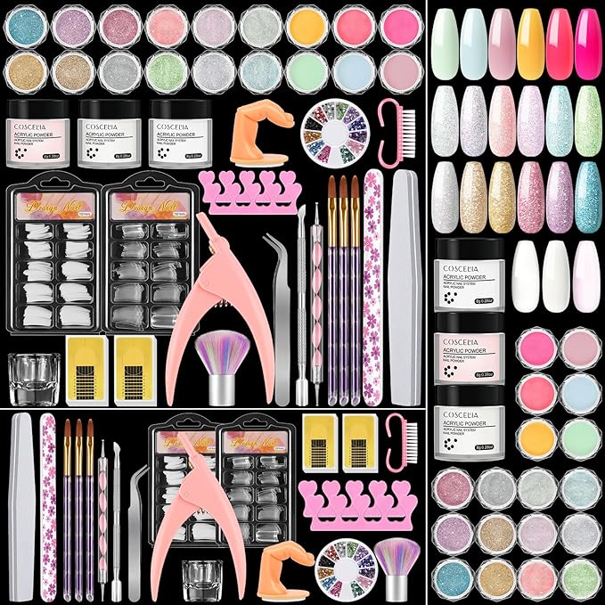 Acrylic Nail Kit for Beginners with Everything Nails Kit Acrylic Set Glitter Decoration Powder Rhinestones Professional Manicure Set at Home Gifts for Women