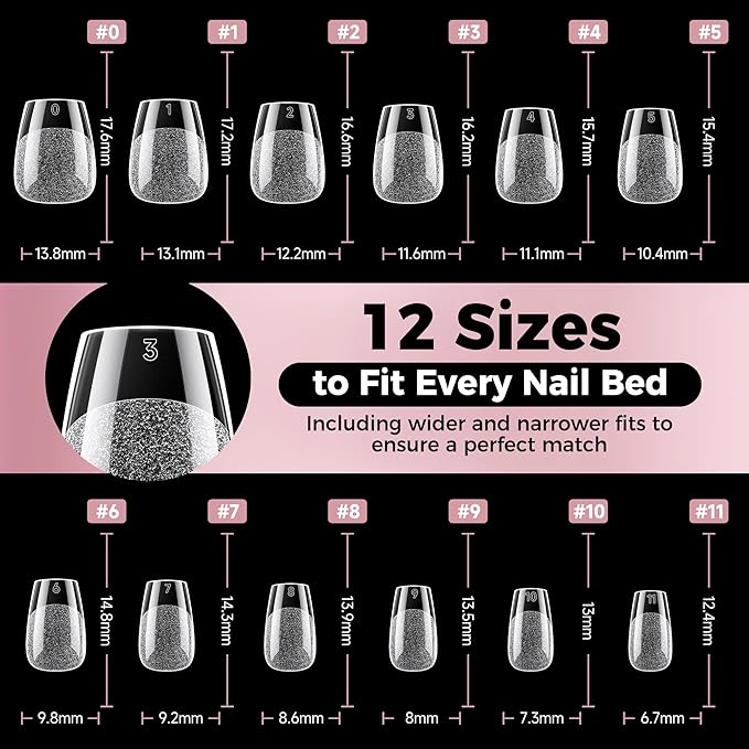 Luckyfariy Extra Short Coffin Nail Tips, 240Pcs Pre-shaped Half Matted Full Cover Ballerina Fake Nails Press on Extension, Soft Gel Clear Tips Home DIY Mani 12 Sizes