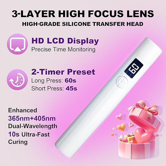 Mini UV Light for Nails，Handheld LED Flash Cure Lamp for Gel X Polish, Portable Uv Pen Light for Single Finger,Nail Curing Lamp with Stand for Starter Salon DIY or Home Manicure (White) (white, Mini)