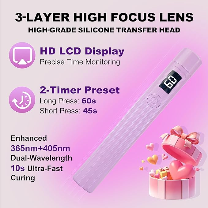 Mini UV Light for Nails，Handheld LED Flash Cure Lamp for Gel X Polish, Portable Uv Pen Light for Single Finger,Nail Curing Lamp with Stand for Starter Salon DIY or Home Manicure (White) (PURPLE, Mini)