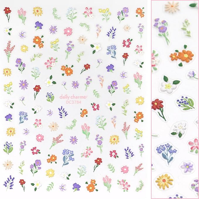 Daily Charme Sticker Bundles Spring Meadow Petite Petals Nail Art Sticker Bundle, Cute 3D Spring and Summer Nails Decal Designs, Nail Art Stickers for Women, Girls DIY Manicure