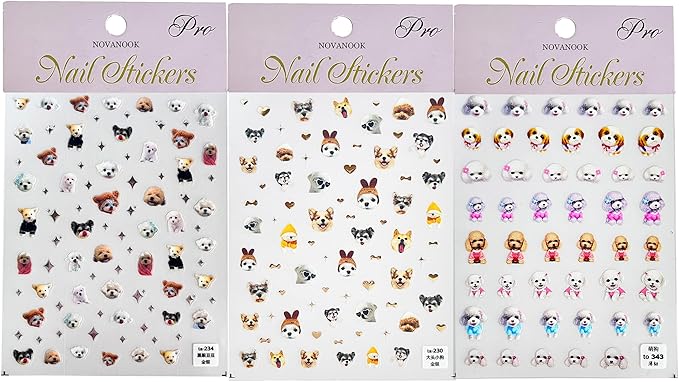 3Pcs Cute Dog Nail Stickers, Dog Nail Decals, Cute Nail Art Stickers, Animal Nail Stickers, Manicure Stickers, DIY Nail Stickers, Nail Supplies