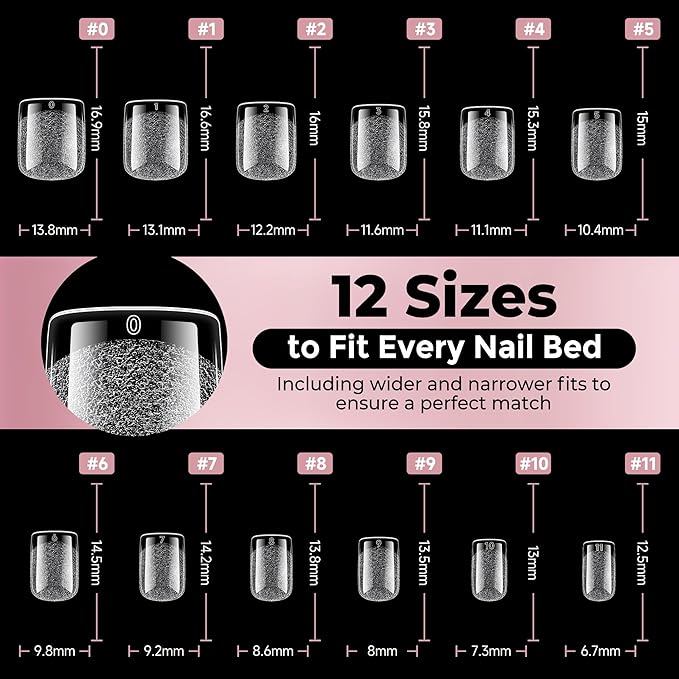 Extra Short Square Fake Nails, Soft Gel Pre-Shaped Acrylic XS Short Square Nail Tips, Half Matte Full Cover Clear Press on Flase Nail Tips for Nail Extension Home DIY 240pcs/12 Sizes