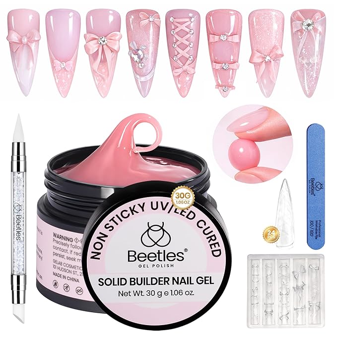 Beetles 3D Gel Nail Art-Ballet Whisper Pink Solid Builder Nail Gel Non-Sticky Sculpting with Dual-Ended Sculpture Pen & Stiletto Dual From, Beginner Friendly DIY at Home,UV LED Lamp Needed