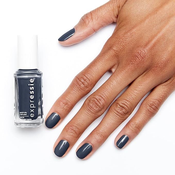 essie expressie Quick Dry Vegan Nail Polish, Charcoal Gray with Blue Undertones, Leveled Up, 0.33 Ounce