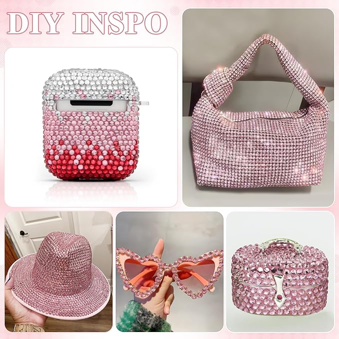 600PCS SS30/6mm Crystal Rhinestones (Light Pink) with 2Pcs 10ml B7000 Jewelry Glue, Bedazzling Flatback Glass Rhinestones for Crafting, Gems Diomand Charms for Tumbler Shoes Clothing Mugs Nail Art