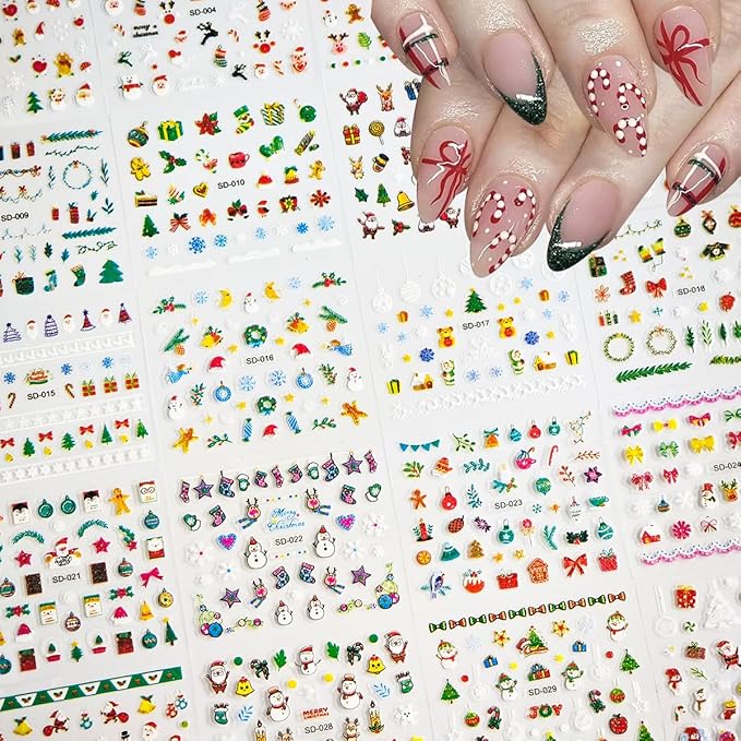 90 Sheets Nail Stickers for Nail Art, Halloween Nail Art Stickers 3D Self-Adhesive Christmas Nail Decals for Nails Design, Snowflake Nail Decoration Holiday Nail Accessories for Women Girls