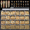 Champagne Nail Rhinestones Kit, 18 Types of 900 Special-Shaped Nail Diamonds + 3200 Flat-Bottomed Nail Rhinestones, 3D Nail Crystals DIY Crafts Gemstones for Nail