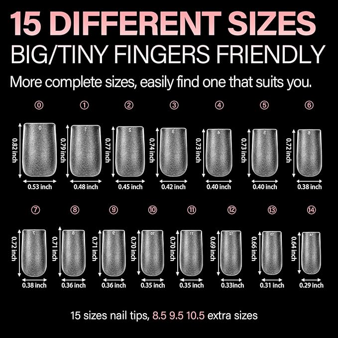 AILLSA Short Square Nail Tips 15 Sizes 240pcs Full Cover Gel Tips Double Matte No Need Base Coat Fake Soft Nail Tips for Press On Nail Extension